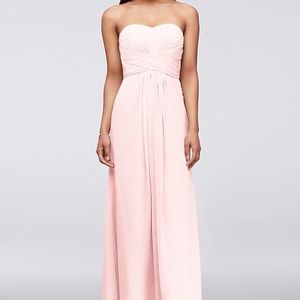 DavidsBridal Long Strapless Chiffon Pleated Bodice